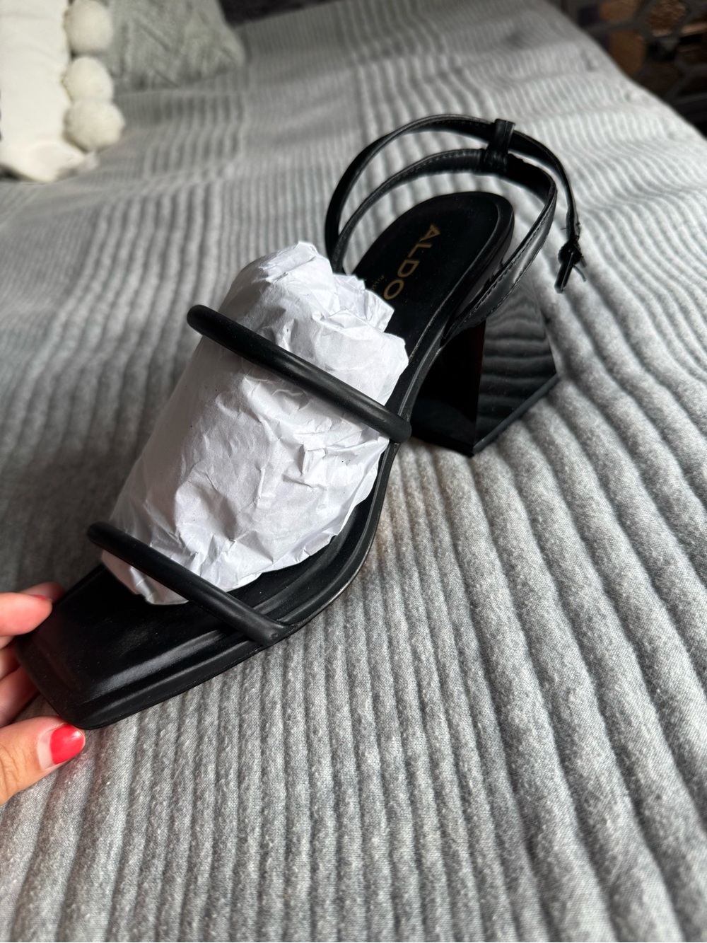 Aldo Black Minimal Strappy Block Heel Sandal
